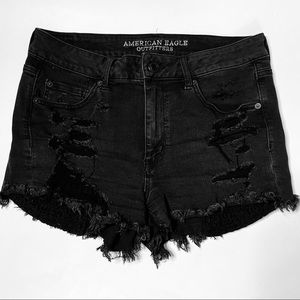 AE Black Ripped Jean Shorts